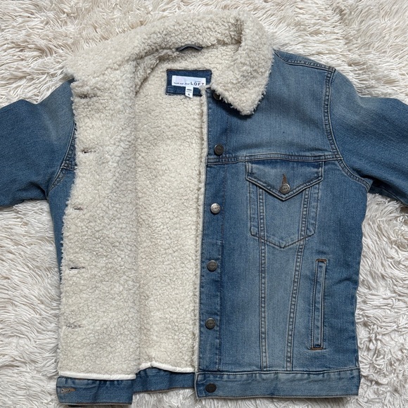 🎉2X HP🎉 Loft Jean Jacket with Sherpa Lining 💗 Blue & Ivory - Picture 5 of 15